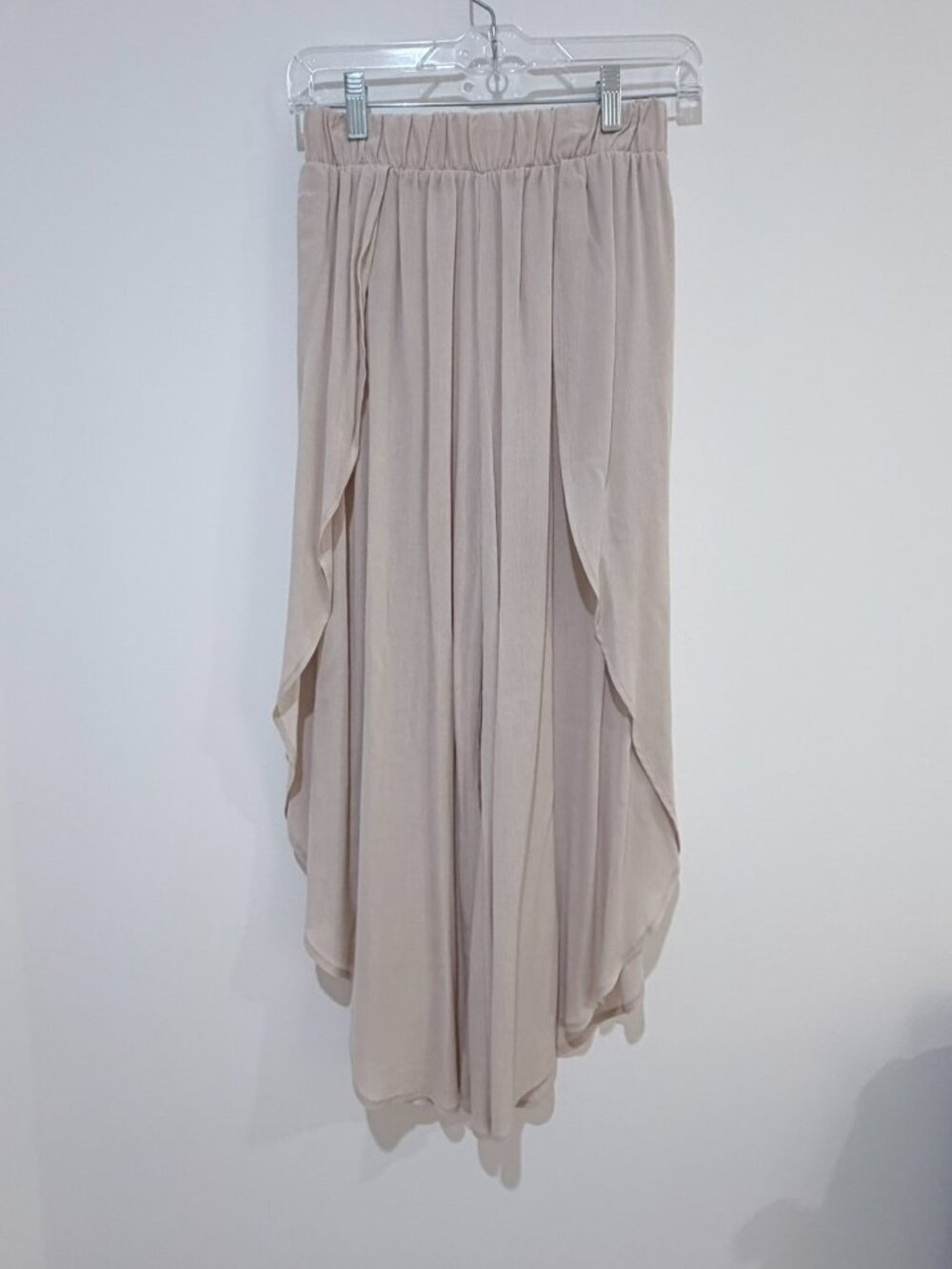 GeeGee Beige Chiffon Wide-Leg Palazzo Skirt Pants - Flowly Overlay Maxi Pants